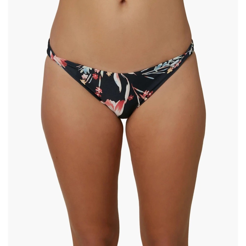 O'Neill Womens Floral Print Bikini Bottoms Swimsuit Low Rise Black Large